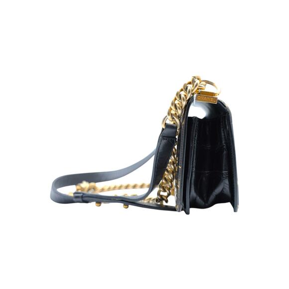 CHANEL Boy Small Calfskin Crocodile Embossed Graffiti Bag In Black - Picture 3 of 7